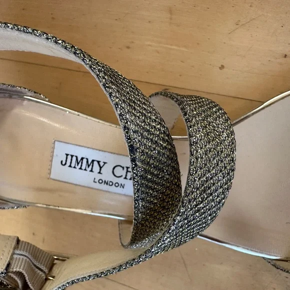 Jimmy Choo Chiara Glitter Demi-wedge Sandal, 37/7 GD1202 - Picture 9 of 10